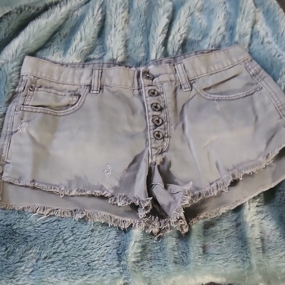 Free People Distressed Gray Jean Shorts